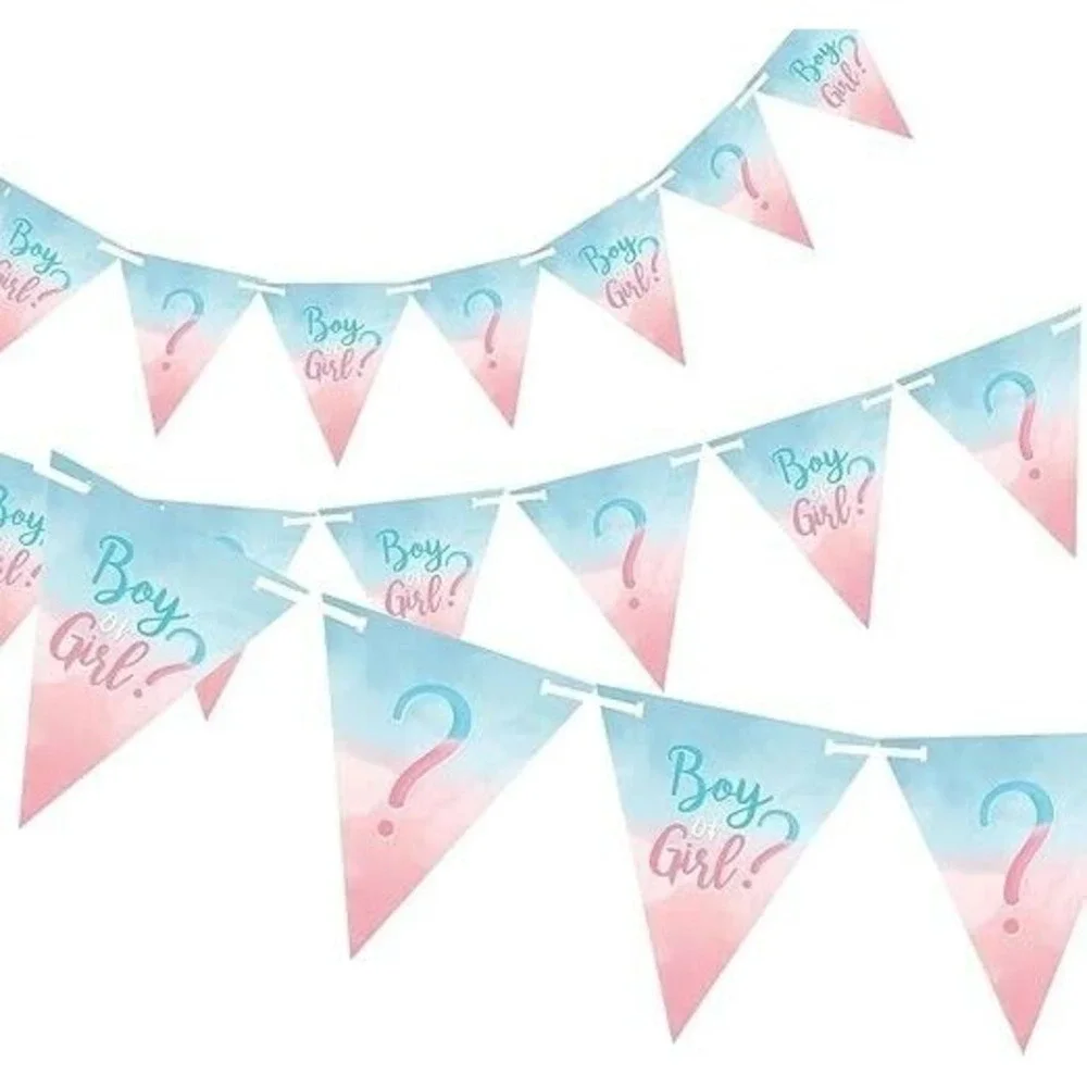 The Big Reveal Blue Pink Paper Pennant Banner‎ 15ft